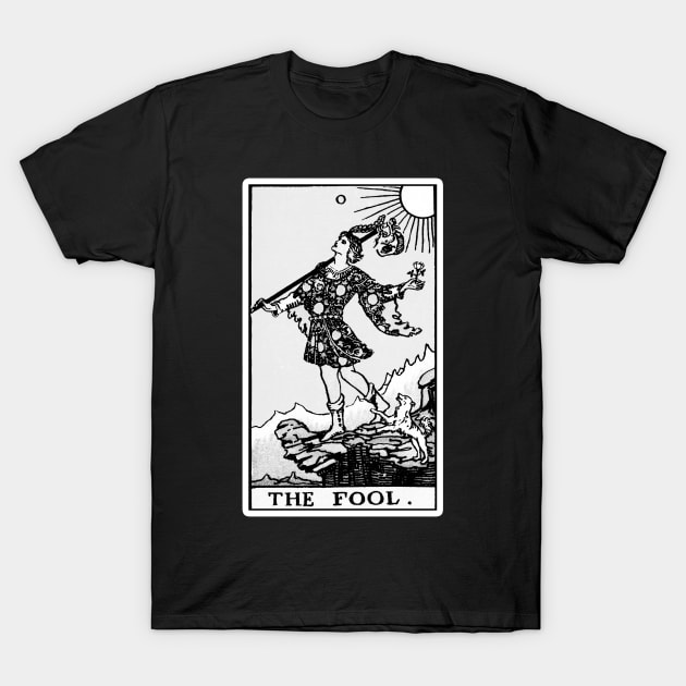 0. The Fool Tarot Card | Black and White T-Shirt by wildtribe